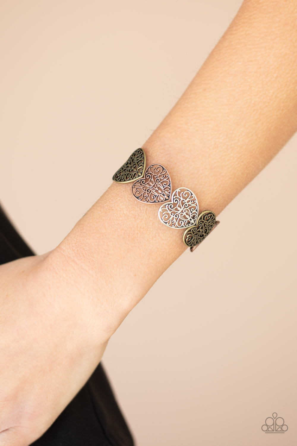 Paparazzi Accessories-Keep Love In Your Heart Copper/Silver Stretch Bracelet