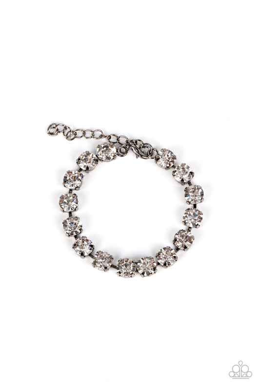 Paparazzi Accessories-A-Lister Afterglow Black Glassy White Rhinestone Bracelet