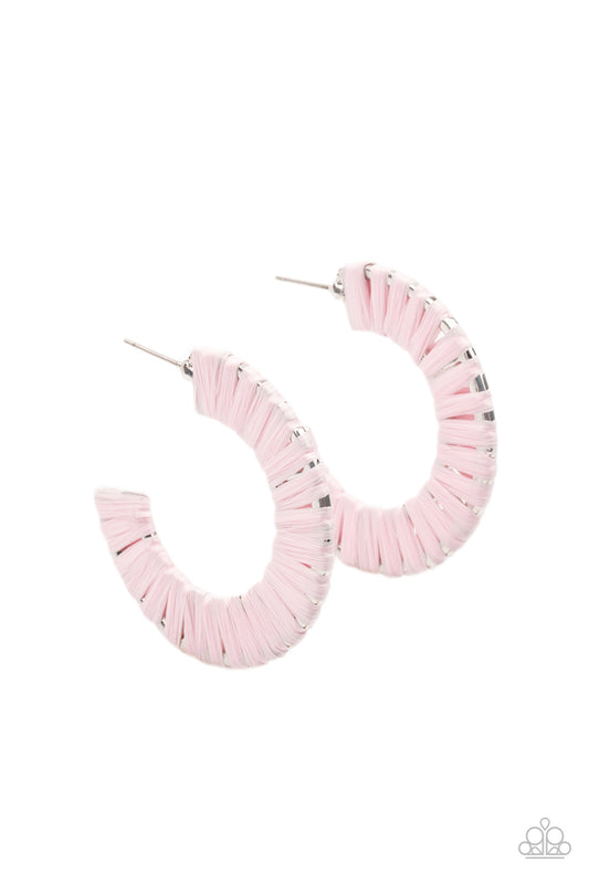Paparazzi Accessories-A Chance Of RAINBOWS Pink Wicker Hoop Earrings