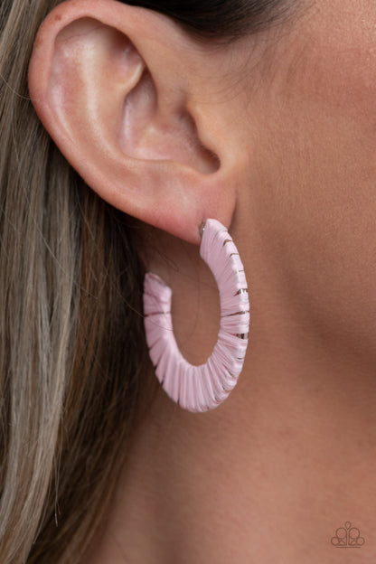 Paparazzi Accessories-A Chance Of RAINBOWS Pink Wicker Hoop Earrings