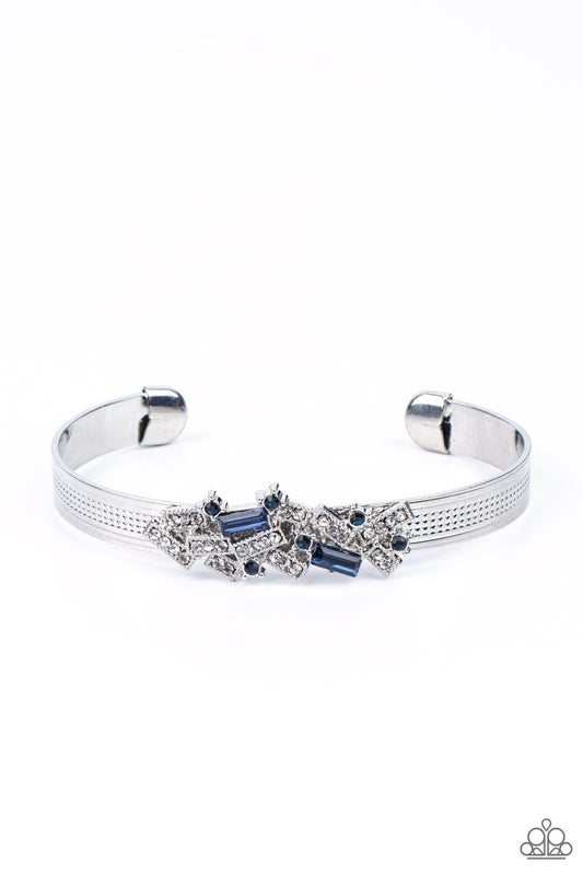 Paparazzi Accessories-A Chic Clique Blue Rectangle White Rhinestone Cuff Bracelet