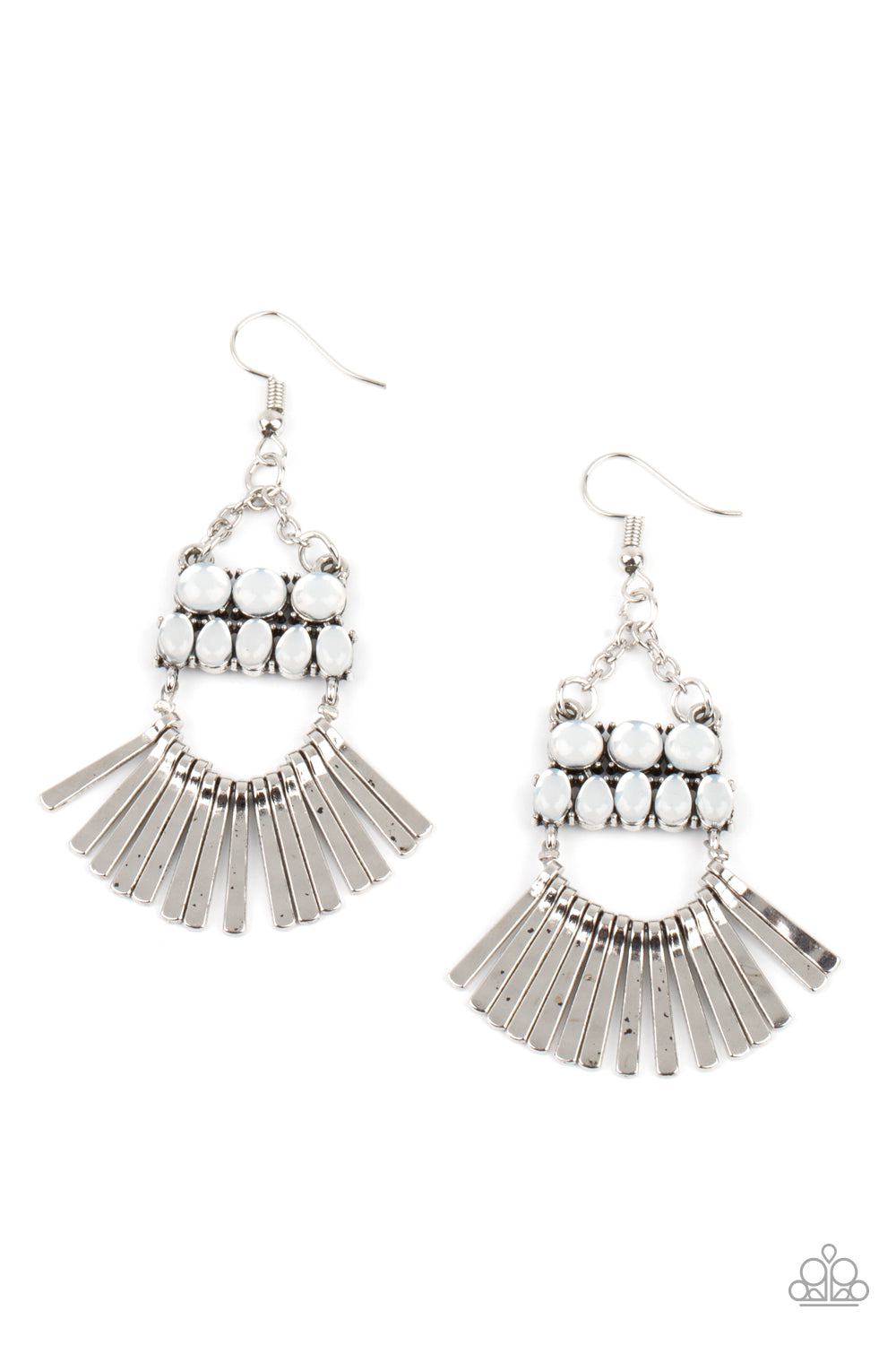 Paparazzi Accessories-A FLARE For Fierceness White Opalescent Earrings