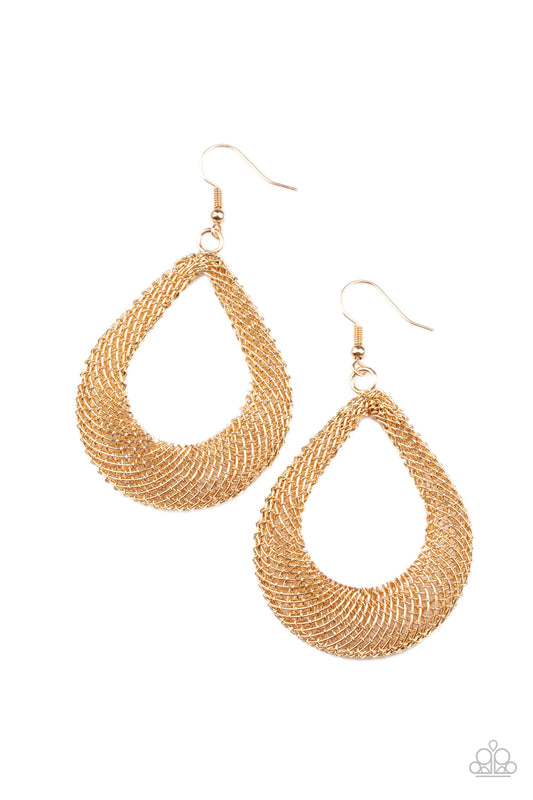 Paparazzi Accessories- A Hot MESH Gold 3 Dimensional Earring
