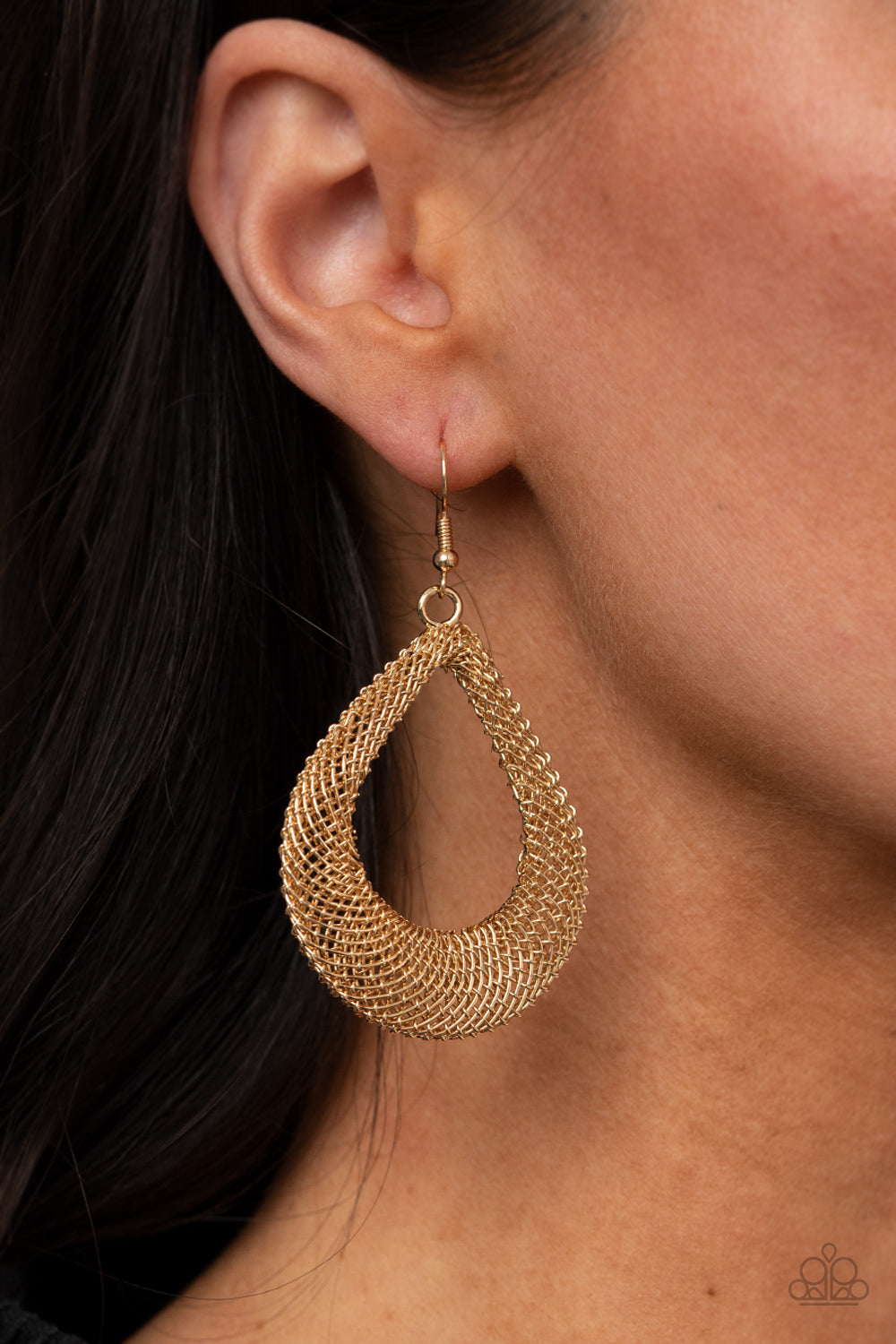 Paparazzi Accessories- A Hot MESH Gold 3 Dimensional Earring