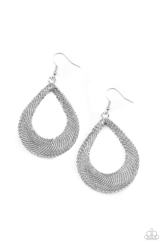 Paparazzi Accessories-A Hot MESH Silver 3-Dimensional Teardrop Earrings