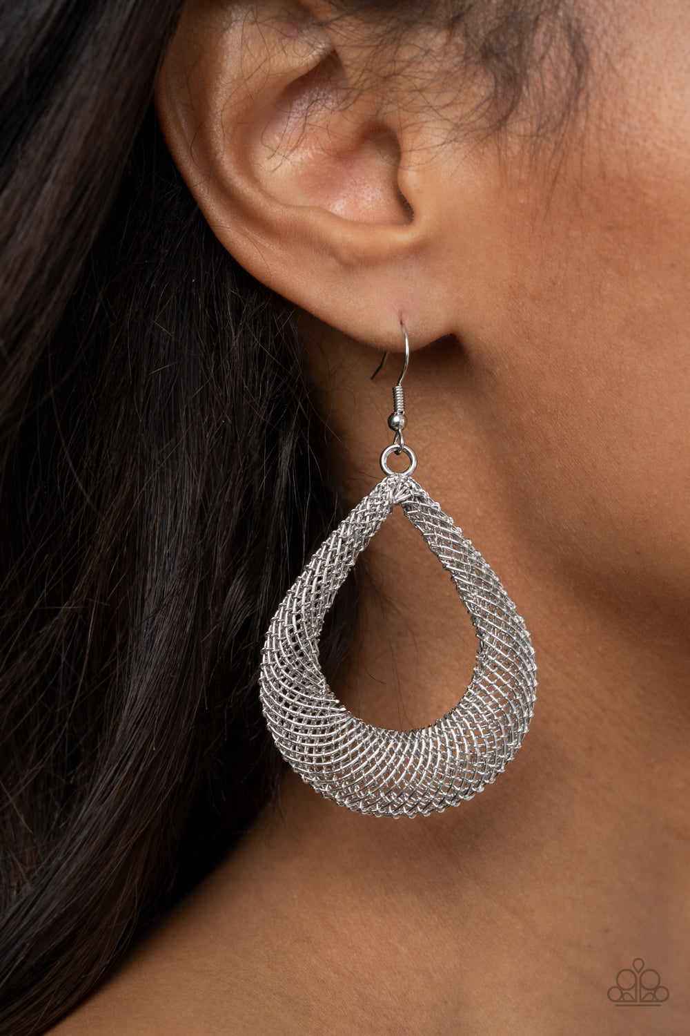 Paparazzi Accessories-A Hot MESH Silver 3-Dimensional Teardrop Earrings