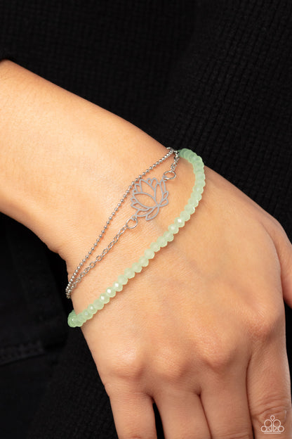 Paparazzi Accessories-A LOTUS Like This Green Dainty Bead Silver Bracelet