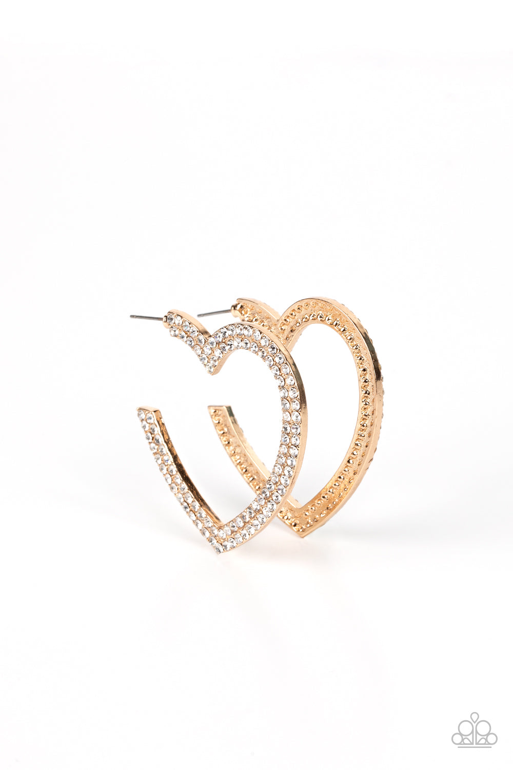 Paparazzi Accessories-AMORE to Love Gold Rhinestone Oversize Hoop Earrings