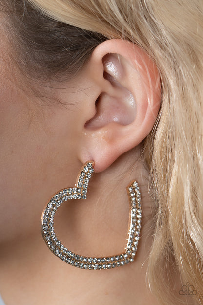 Paparazzi Accessories-AMORE to Love Gold Rhinestone Oversize Hoop Earrings