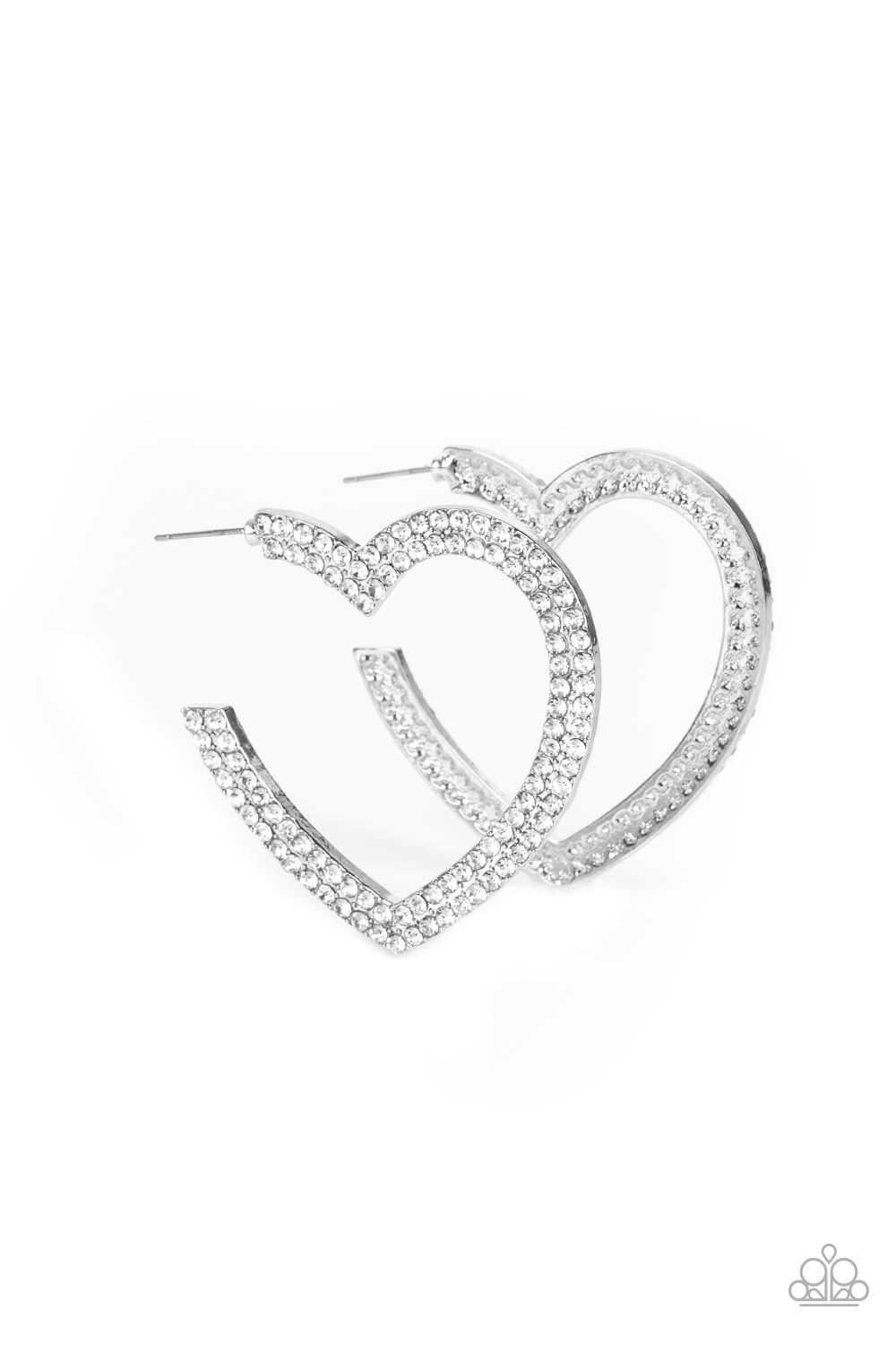 Paparazzi Accessories-AMORE to Love White Rhinestone Heart Hoop Earrings