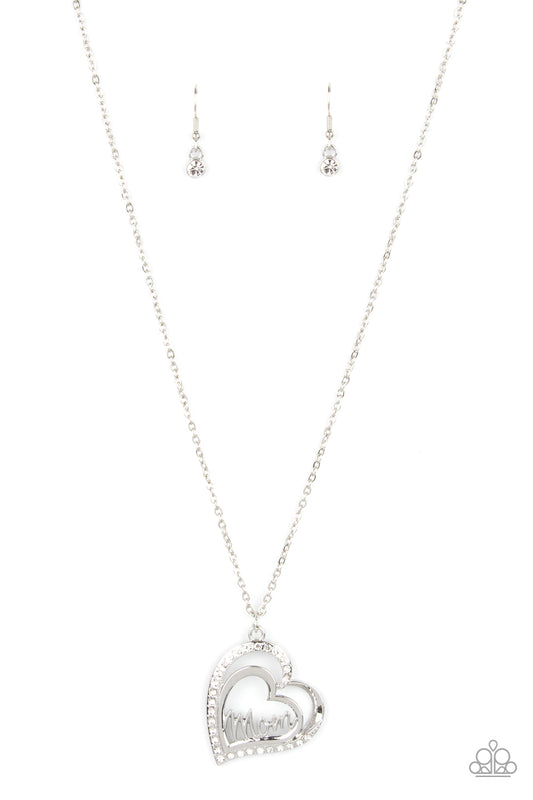 Paparazzi Accessories-A Mothers Heart White Engraved "Mom" Necklace Set