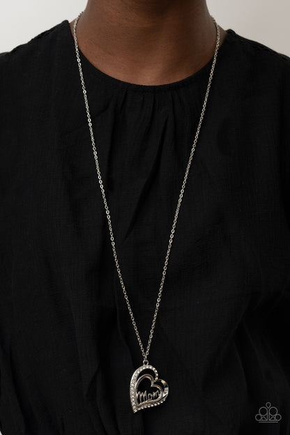 Paparazzi Accessories-A Mothers Heart White Engraved "Mom" Necklace Set