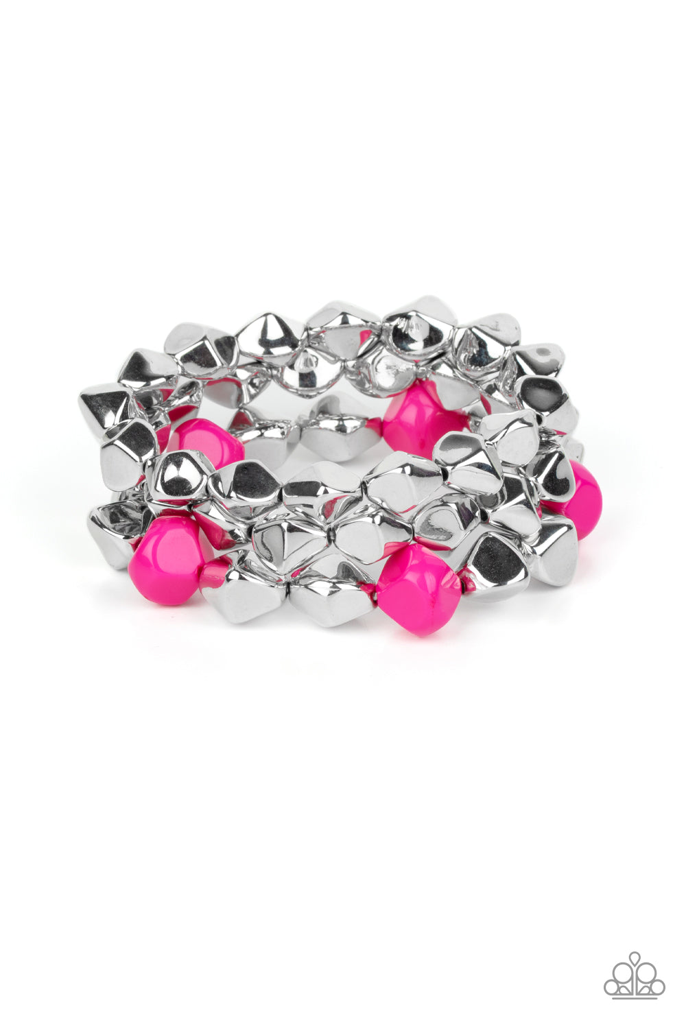 Paparazzi Accessories-A Perfect TENACIOUS Pink Fedora Silver Bead Bracelet