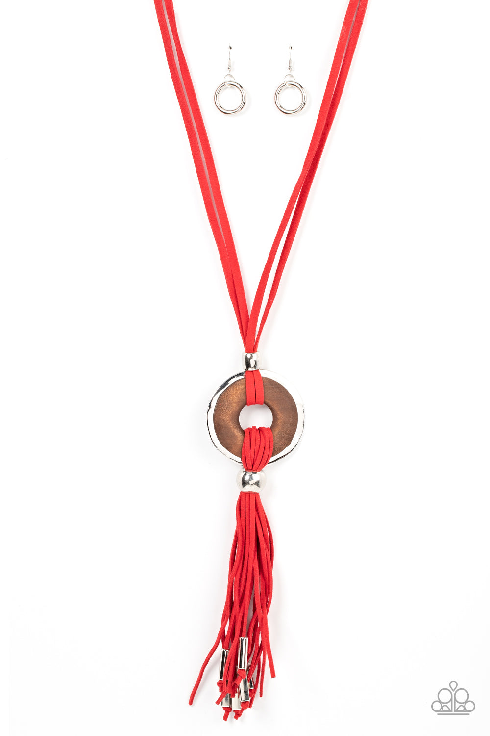 Paparazzi Accessories-ARTISANS and Crafts Red Suede Wooden Necklace Set