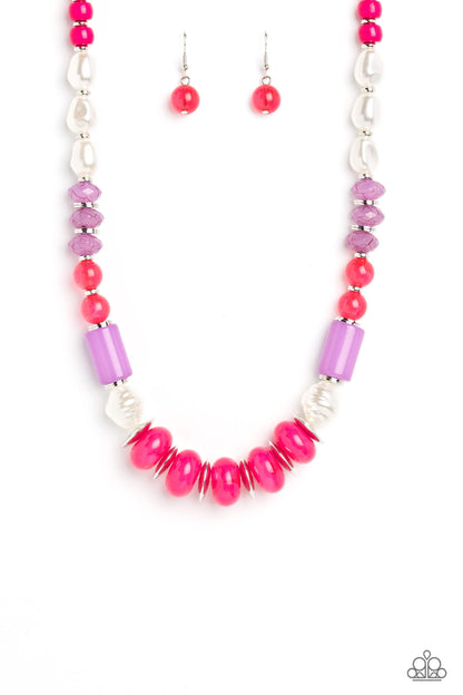 Paparazzi Accessories-A SHEEN Slate Pink/Lavender Crackle Bead Necklace Set