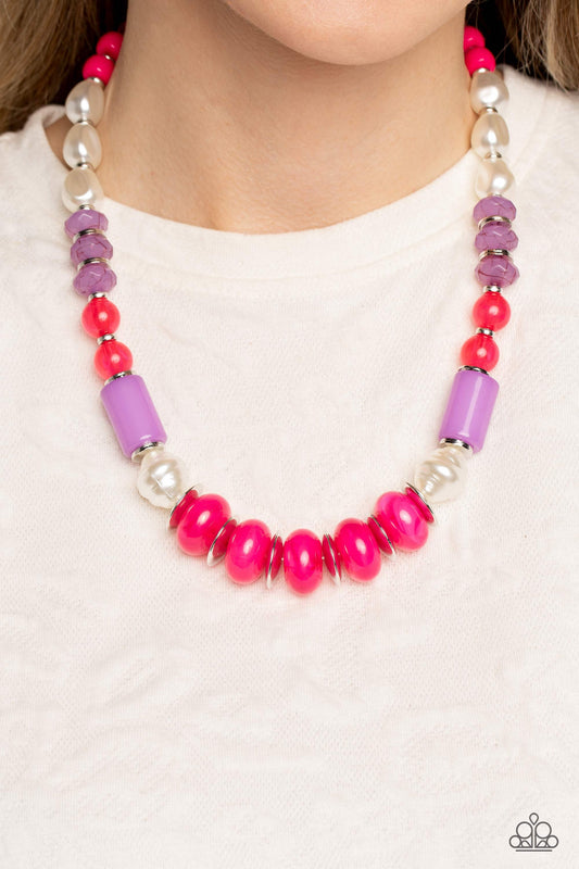 Paparazzi Accessories-A SHEEN Slate Pink/Lavender Crackle Bead Necklace Set