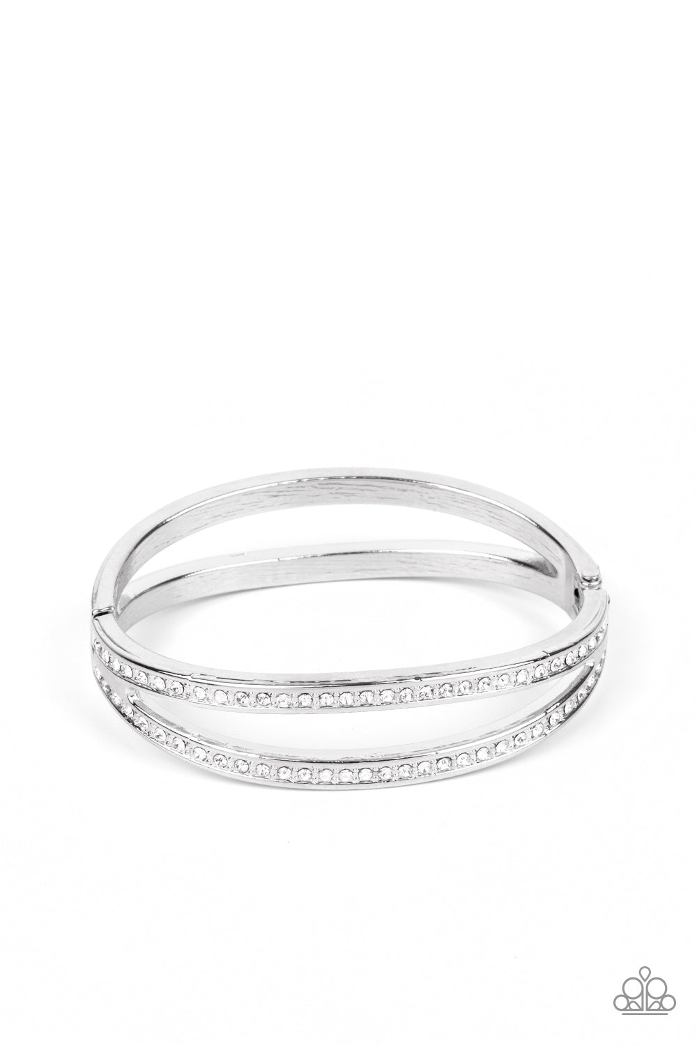 Paparazzi Accessories-A Show of FIERCE Glassy White Rhinestone Bangle Bracelet