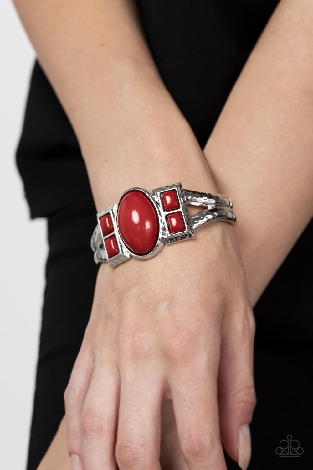 Paparazzi Accessories-A Touch of Tiki Red Oval Stacked Bead Bracelet