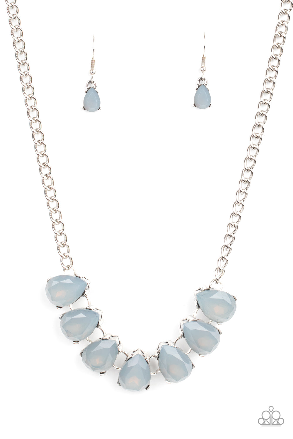 Paparazzi Accessories-Above The Clouds Silver Cloudy Teardrop Necklace Set