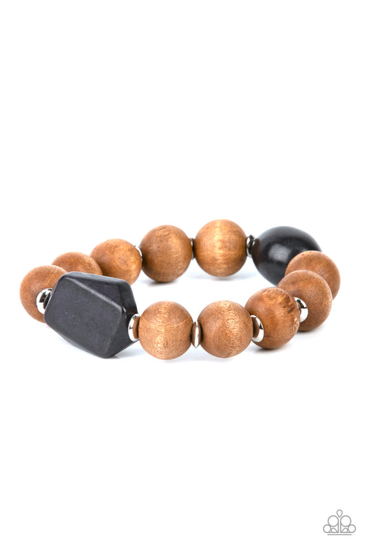 Paparazzi Accessories- Abundantly Artisan Brown Wooden Black Stone Bracelet