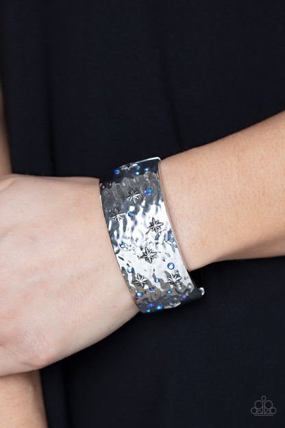 Paparazzi Accessories-Across The Constellations Blue Iridescent Sliver Star Bangle Bracelet