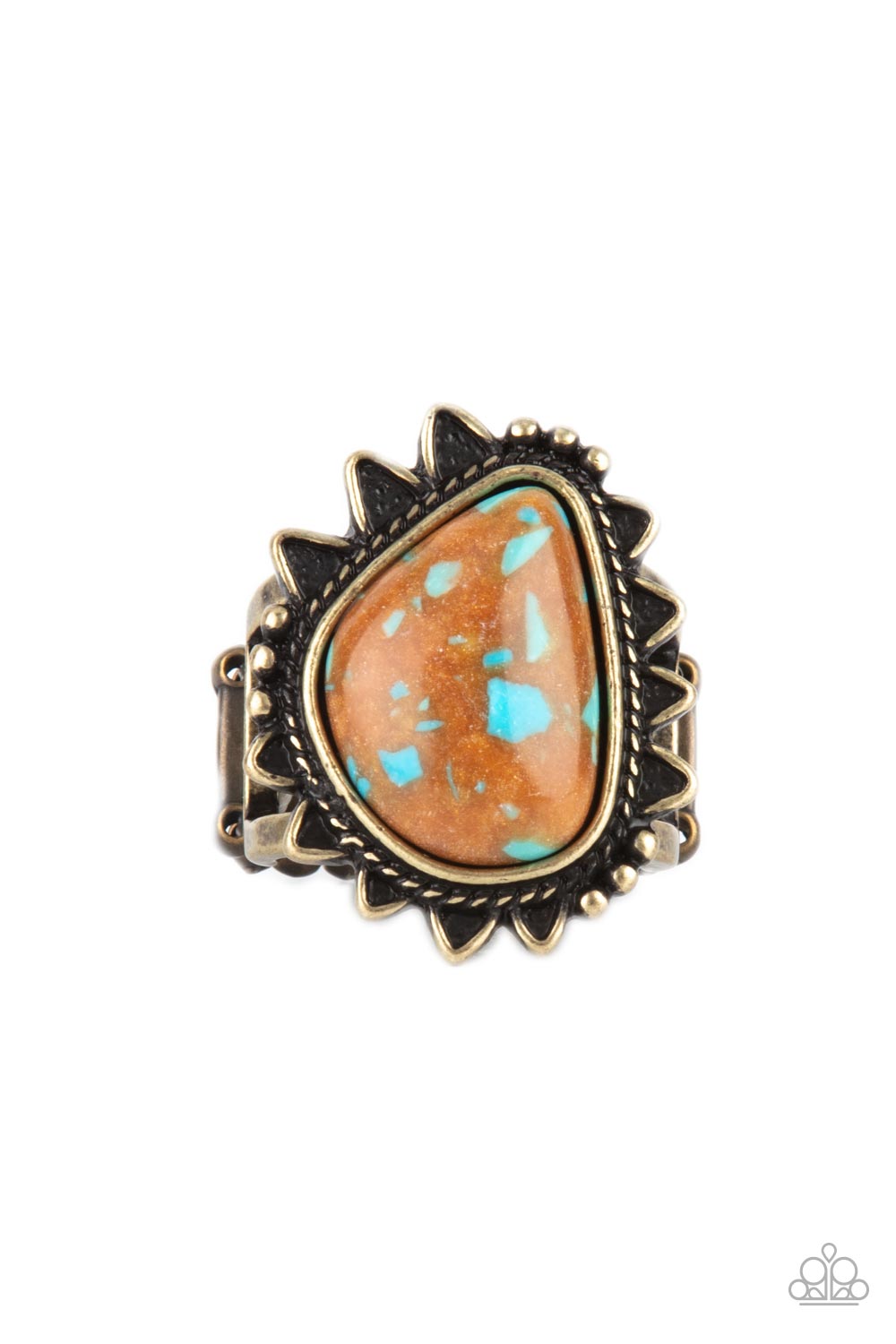 Paparazzi Accessories-Adobe Sunrise Brass Asymmetrical Brown Stone Ring