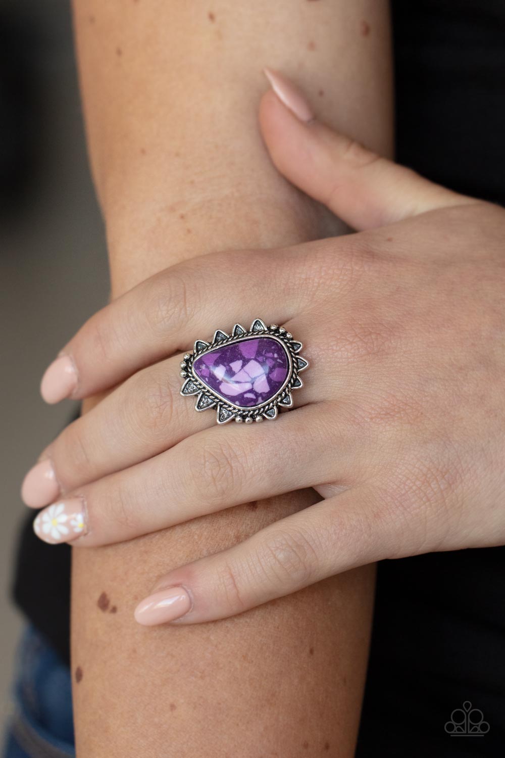 Paparazzi Accessories-Adobe Sunrise Purple Asymmetrical Rustic Ring
