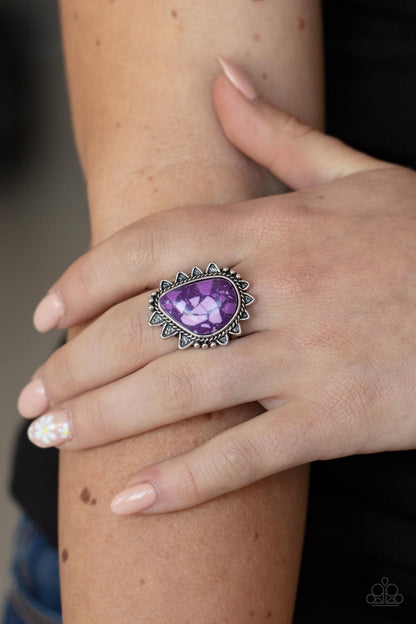 Paparazzi Accessories-Adobe Sunrise Purple Asymmetrical Rustic Ring