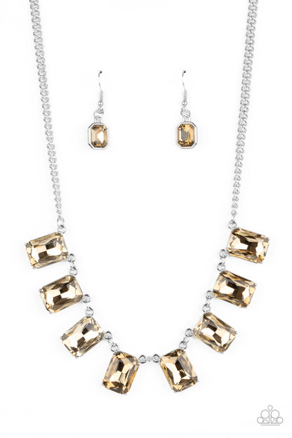 Paparazzi Accessories-After Party Access Brown Emerald Necklace Set