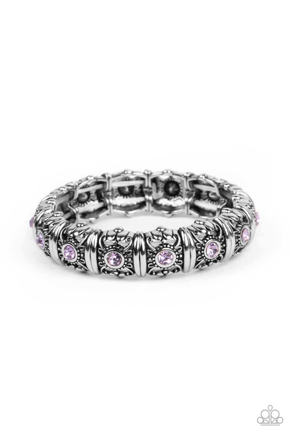 Paparazzi Accessories-Ageless Glow Purple Floral Rhinestone Bracelet