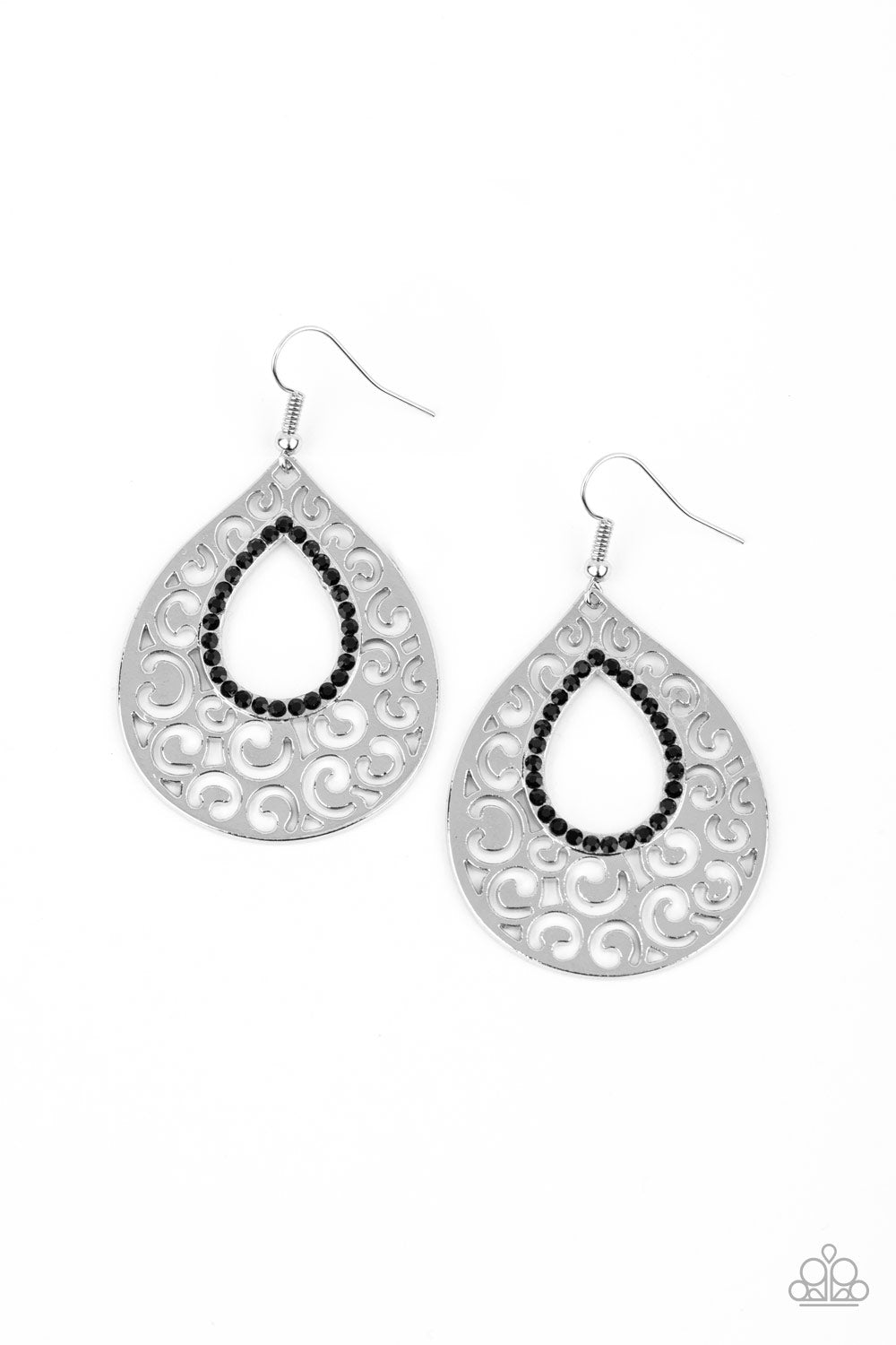 Paparazzi Accessories-Airy Applique Black Earrings