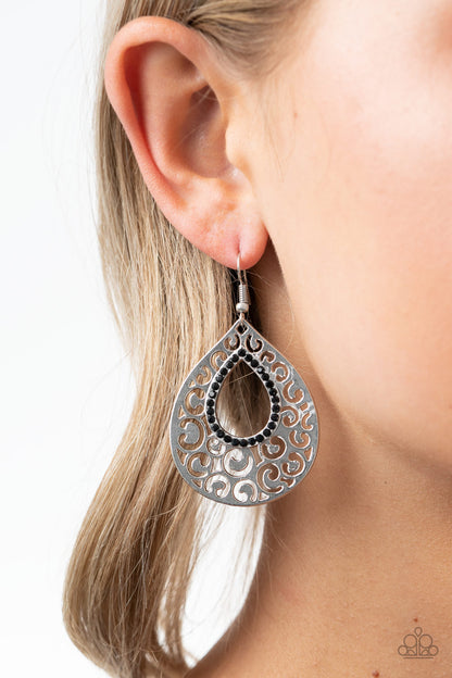 Paparazzi Accessories-Airy Applique Black Earrings