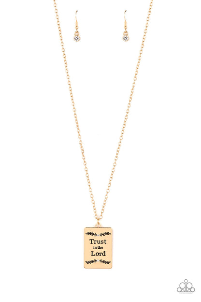 Paparazzi Accessories-All About Trust Gold Inspirational Leafy Necklace Set