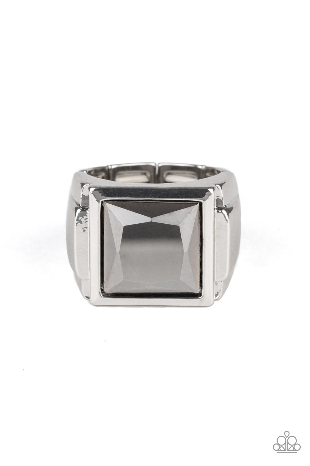 Paparazzi Accessories-All About the Benjamins Silver Hematite Square Men's Ring