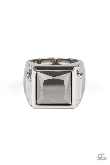 Paparazzi Accessories-All About the Benjamins Silver Hematite Square Men's Ring