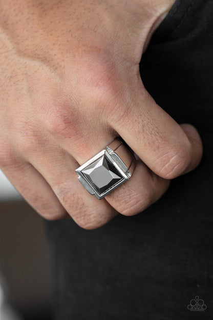 Paparazzi Accessories-All About the Benjamins Silver Hematite Square Men's Ring