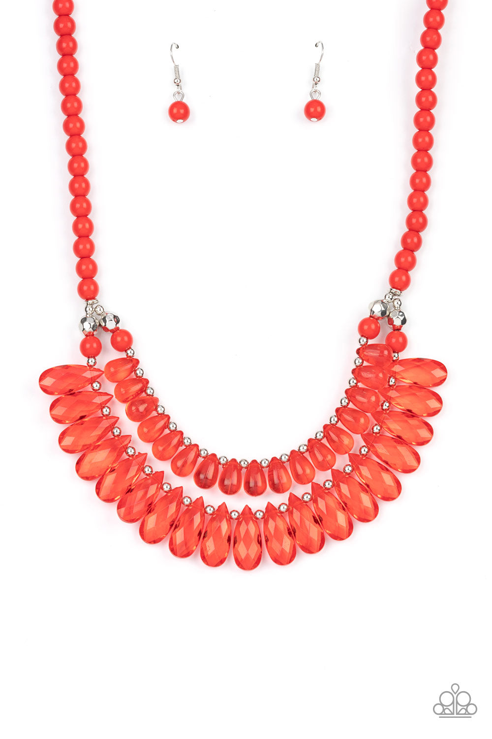 Paparazzi Accessories-All Across The GLOBETROTTER Red Glassy Teardrop Necklace Set