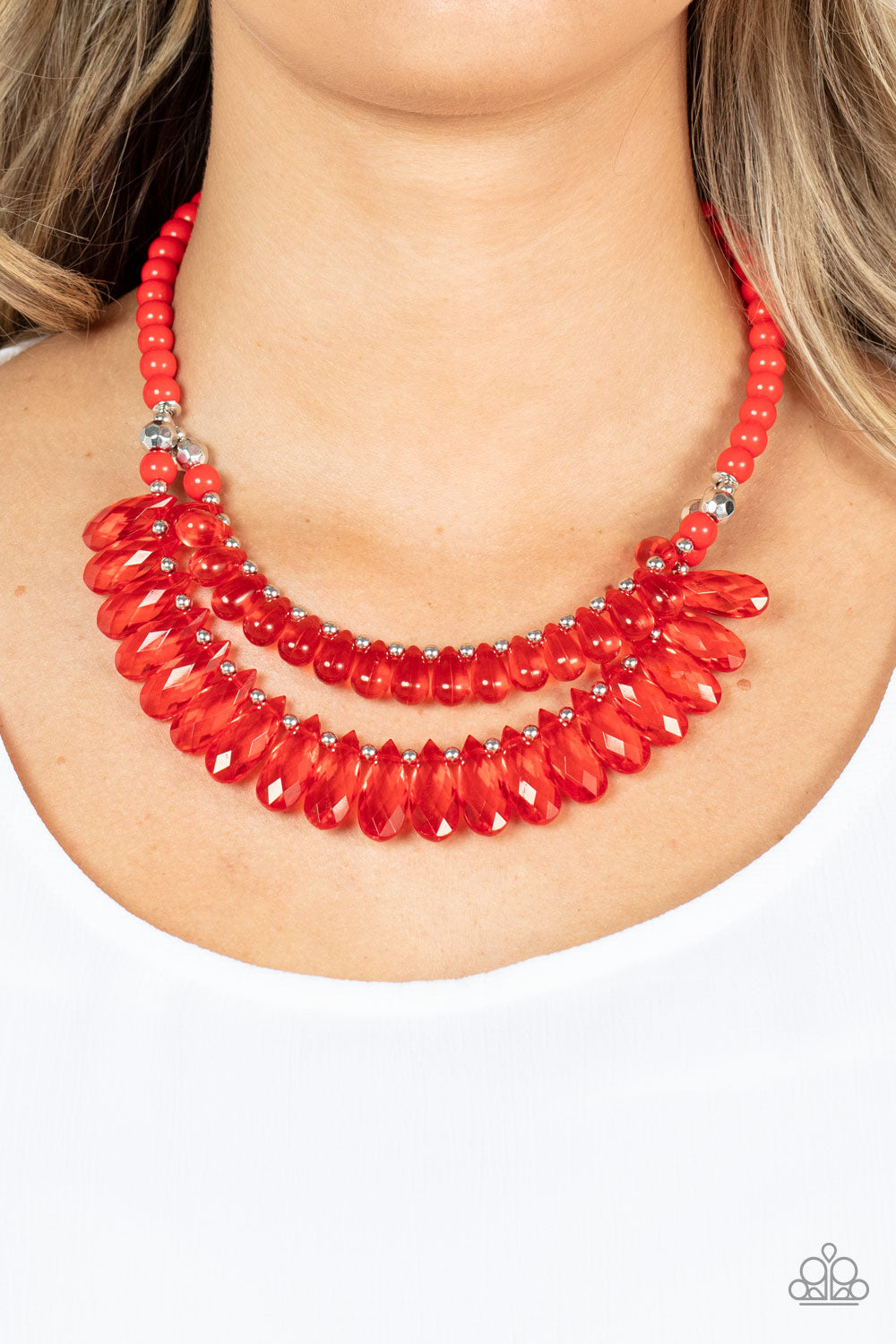 Paparazzi Accessories-All Across The GLOBETROTTER Red Glassy Teardrop Necklace Set