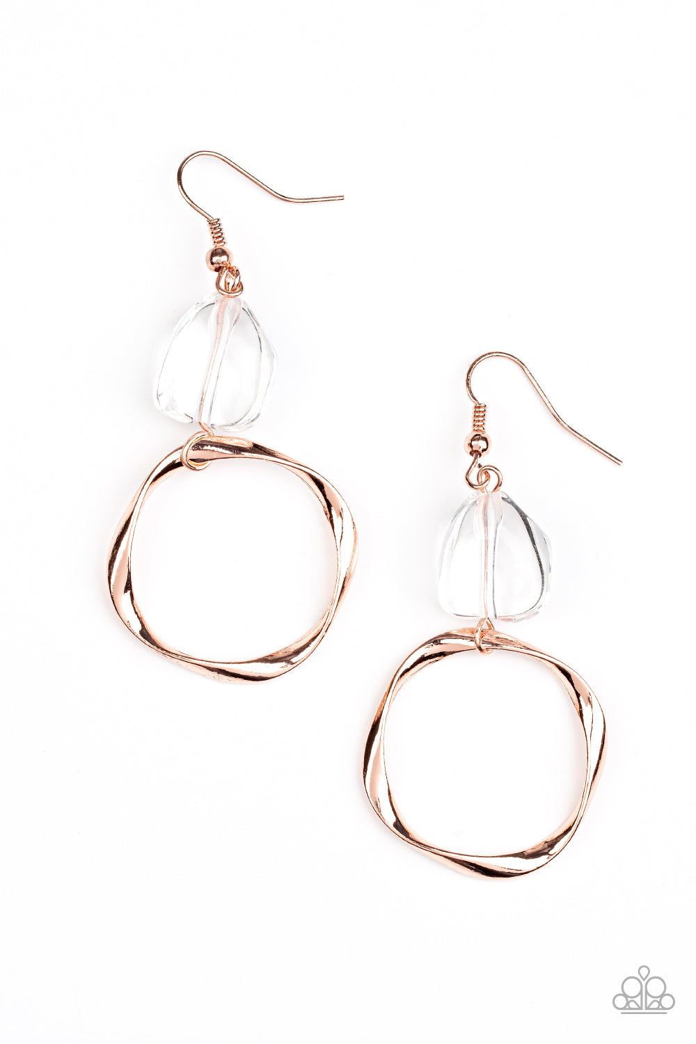 Paparazzi Accessories-All Clear Copper Hoop Asymmetrical Earring