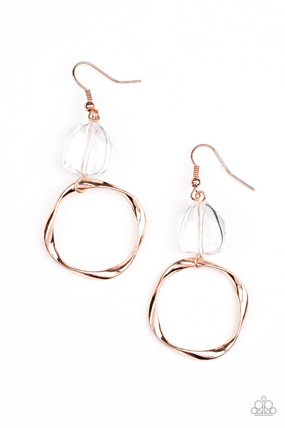 Paparazzi Accessories-All Clear Copper Hoop Asymmetrical Earring