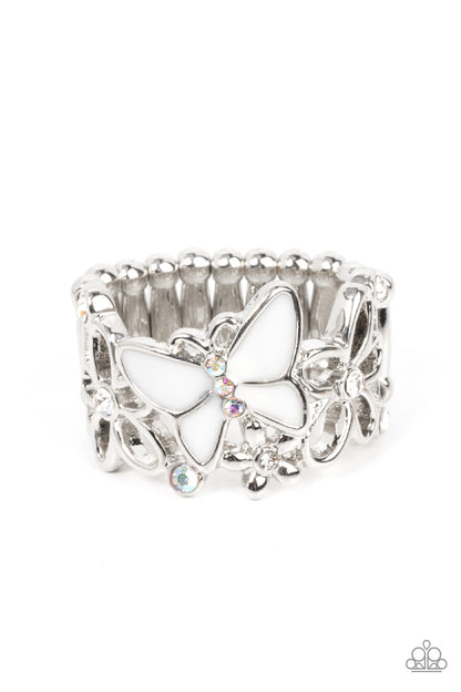 Paparazzi Accessories-All FLUTTERED Up White Iridescent Butterfly Ring