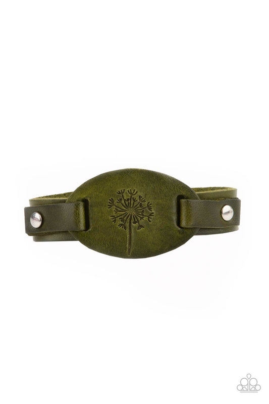 Paparazzi Accessories-All Fine And DANDELION Green Leather Bracelet