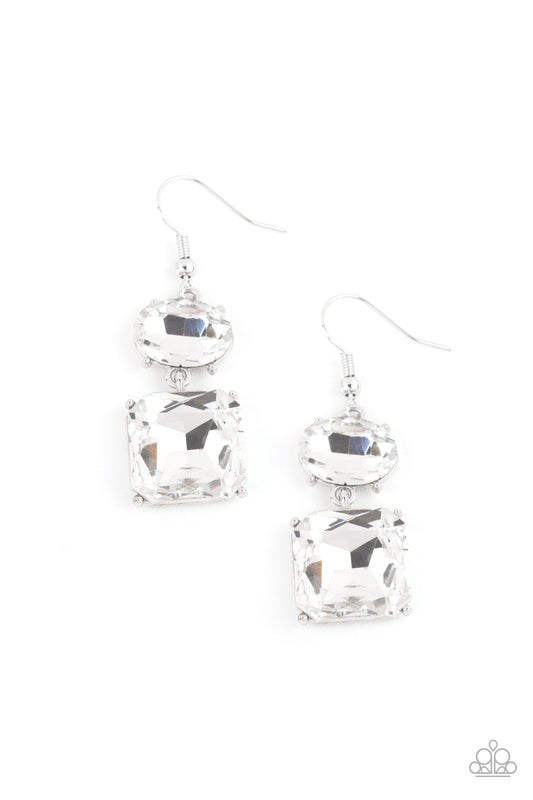 Paparazzi Accessories-ALL ICE On Me White Rhinestone Earrings