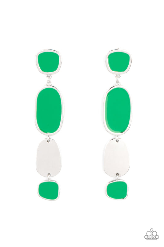 Paparazzi Accessories-All Out Allure Green Asymmetrical Earrings