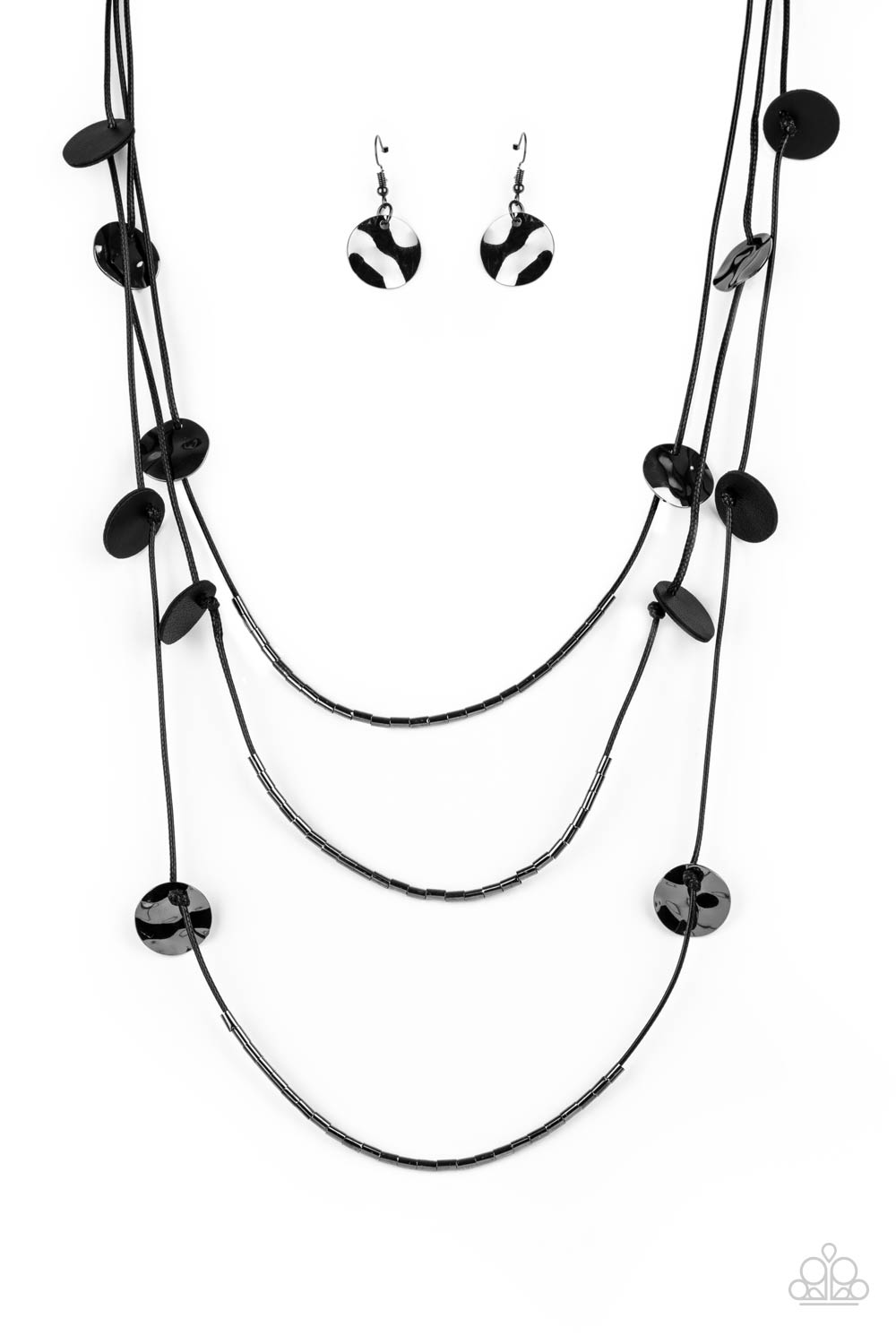 Paparazzi Accessories-Alluring Luxe Black Leather Cylinder Necklace Set