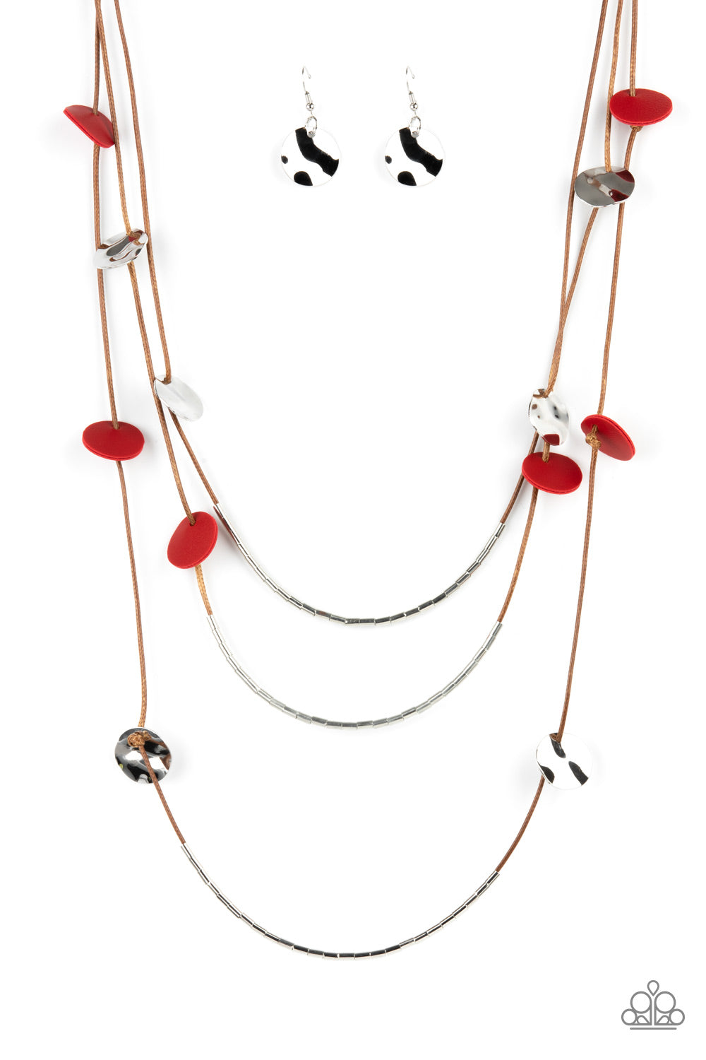 Paparazzi Accessories-Alluring Luxe Red Leather Discs Necklace Set