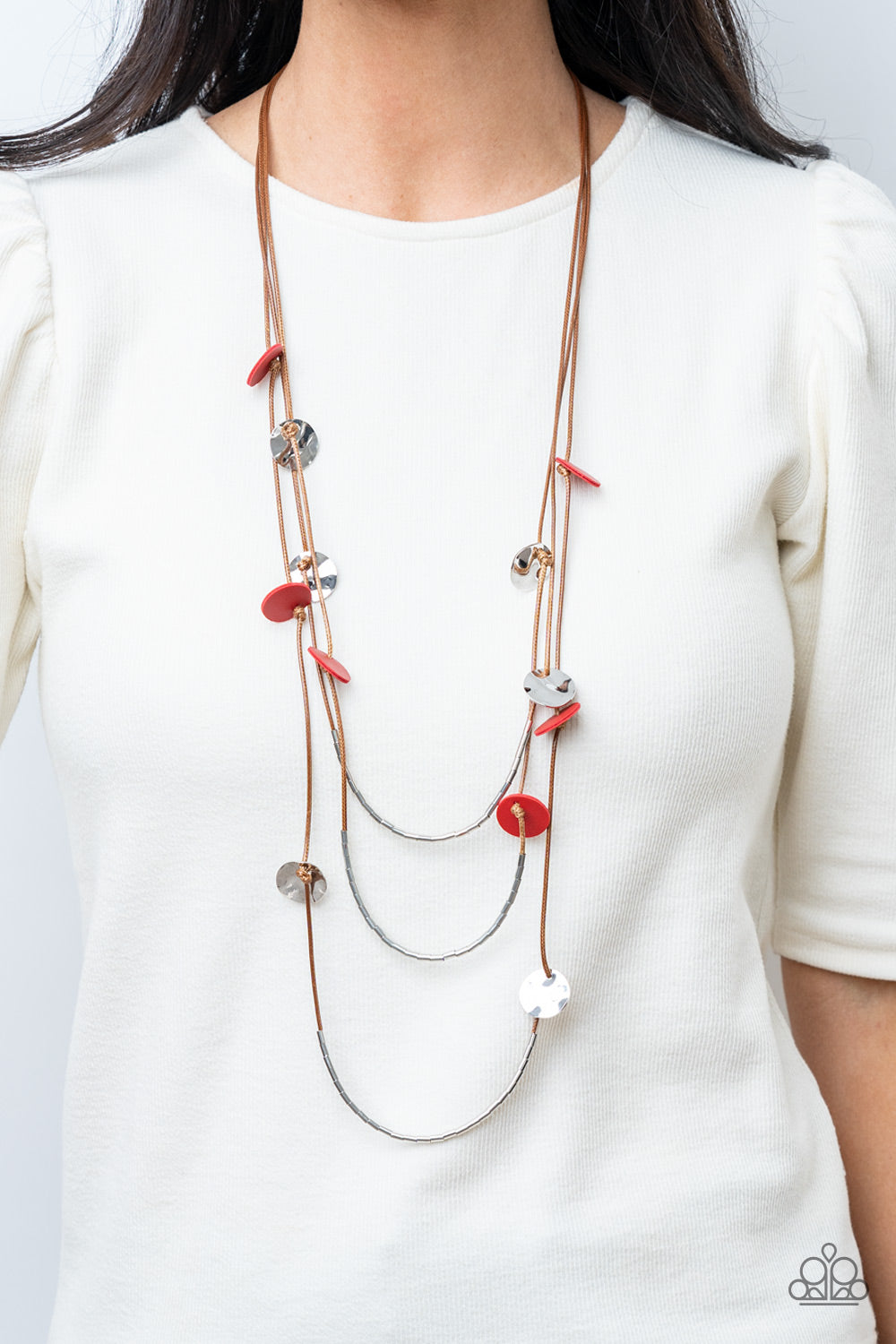 Paparazzi Accessories-Alluring Luxe Red Leather Discs Necklace Set