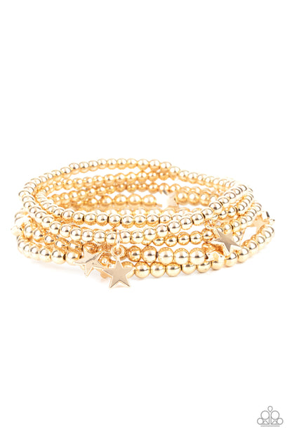 Paparazzi Accessories-American All-Star Gold Star Charm Bracelet