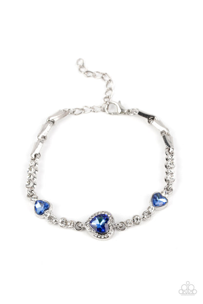 Paparazzi Accessories-Amor Actually Blue Heart White Rhinestone Bracelet