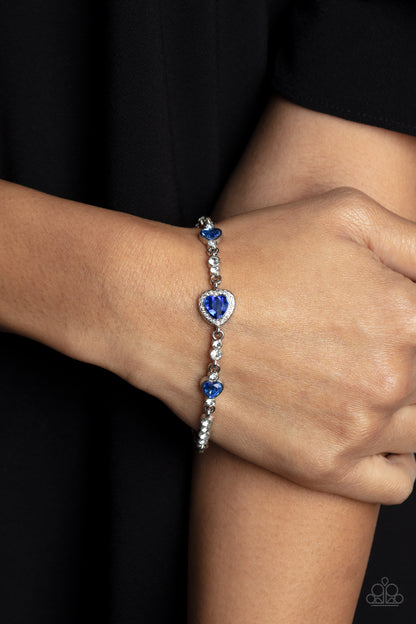 Paparazzi Accessories-Amor Actually Blue Heart White Rhinestone Bracelet